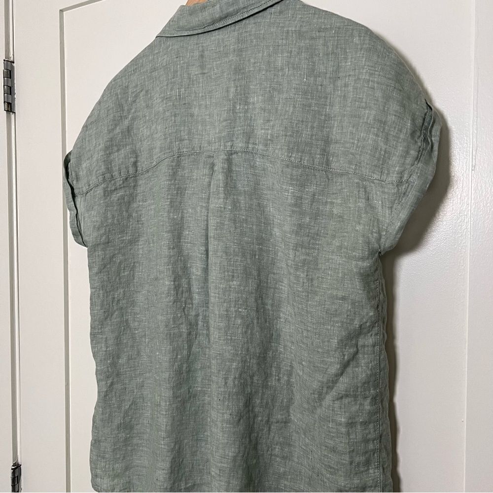 Rachel Zoe Shirt Blouse Womens Large Green Linen Woven Button Front Sleeveless - Picture 8 of 14